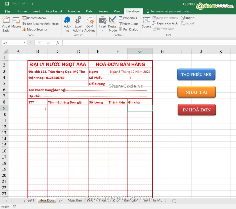 quản lý bán nước VBA,Quản lý bán hàng VBA,Code VBA quản lý bán hàng